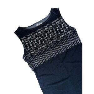 Whimsigoth Black‎ Velvet Beaded Fringed Sleeveless Mini Dress Sz Medium goth ore